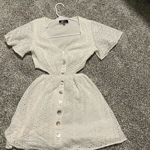 Blue Blush White Eyelet Button-Up Mini Dress